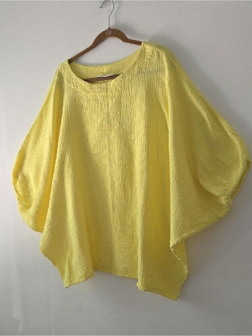 Bryn Walker Yellow Cotton Gauze Oversized Batwing Cashel Boxy Top M - Picture 2 of 7